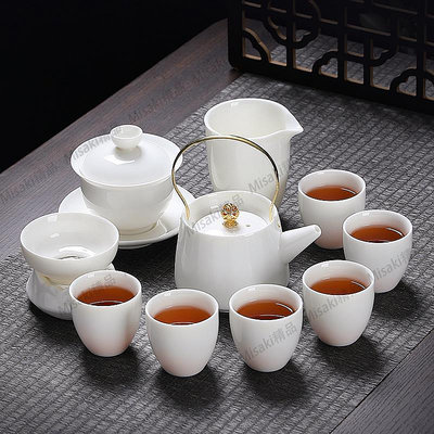 白瓷功夫茶具套裝辦公室會客陶瓷茶杯組家用茶具羊脂玉日式泡茶器-Misaki精品