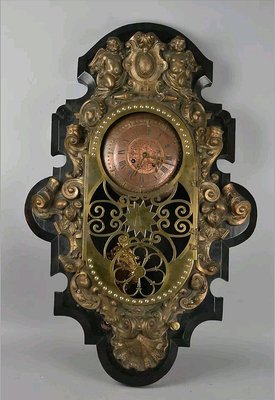 【波賽頓-歐洲古董拍賣】歐洲/西洋古董 德國古董 18世紀 德國 大型黃銅天使古董機械壁鐘(尺寸:84x55×16公分)