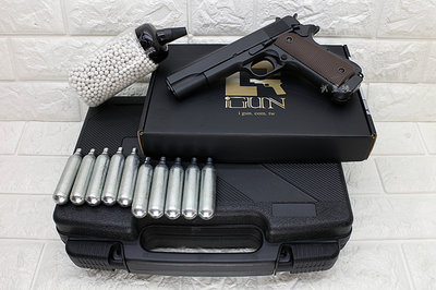台南 武星級 iGUN M1911 手槍 CO2槍 PMC + CO2小鋼瓶 + 奶瓶 + 槍盒 ( COLT 45手槍