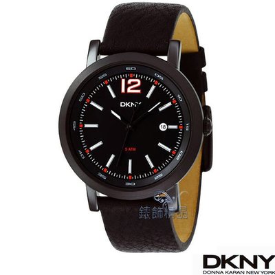 【錶飾精品】DKNY手錶 NY1443 紅時標 黑面黑皮帶 日期 男錶