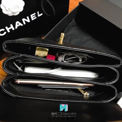【二手】Chanel 香奈兒 經典款 羊皮 黑色 金扣 鏈條 口蓋包 手提 肩背/斜背 附手柄 AS0626