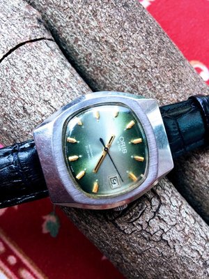 Oris 70年代古董錶 自動上鍊 機械錶 21石 cal.648  日期顯示 綠色面盤 黑色秒針 已保養