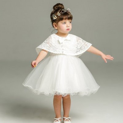 【俏寶貝童裝~現貨】寶寶蕾絲披風禮服 + 披風 兩件組 寶寶白色禮服裙 女童嬰幼兒寫真拍照造型服 花童禮服 白色洋裝