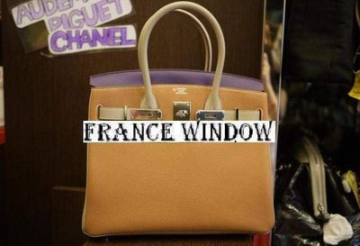 France Window 愛瑪仕 柏金包 Hermes Birkin Birkin30Cm 金色+紫色+淺灰Togo