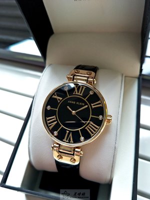 Anne Klein手錶時尚精品錶款，編號:AN00044,寶藍黑色錶面黑色皮革錶帶款