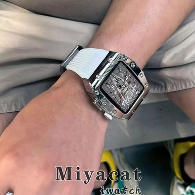 RM改裝AP蘋果 橡樹錶帶 不鏽鋼錶殼 Apple Watch 8 S7 6 5 SE 45mm 44mm 男款矽膠錶帶【潮流百貨】