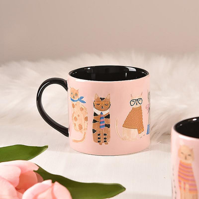創意搞怪 個性馬克杯 卡通貓咪陶瓷杯 粉色少女心 家用早餐杯 休閒餐吧 個性 咖啡杯 茶杯v