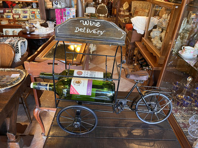 法國古董手工橡木鍛鐵腳踏車紅酒架  #622020