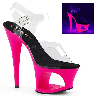 Shoes InStyle《七吋》美國品牌 PLEASER 原廠正品透明霓虹螢光厚底高跟涼鞋  出清『紫紅黑色』