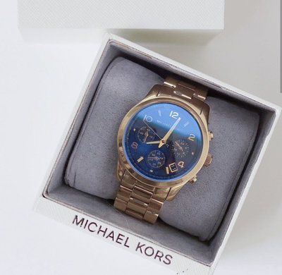 MICHAEL KORS MK湛藍變色錶盤 玫瑰金色不鏽鋼錶帶 石英 三眼計時 女士手錶 MK5940