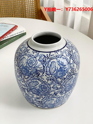 花瓶安木 出口 復古花卉圖騰手繪青花瓷陶瓷擺件插花居家花瓶