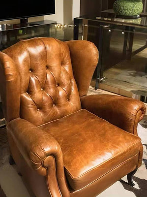 現貨沙發美式復古皮藝沙發椅客廳單人沙發酒店會所老虎椅咖啡廳真皮雪茄椅