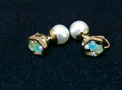 （全新）韓國－六角型珍珠夾式耳環