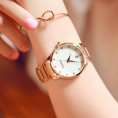 熱銷 GUOU古歐手錶腕錶時尚經典女款手錶腕錶 學生禮品時裝不銹鋼帶腕錶銷443 WG047