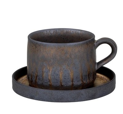 【澄韻堂】台灣宜龍、免運、優惠-黑鐵釉燧人咖啡杯碟-1杯1盤(250ML),手工燒制,富含鐵礦釉, 鐵離子讓茶湯甘醇