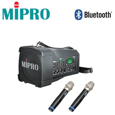 嘉強 MIPRO MA-100DB UHF雙頻肩掛式無線喊話器/擴音器(藍芽版)內建USB 無線麥克風2支