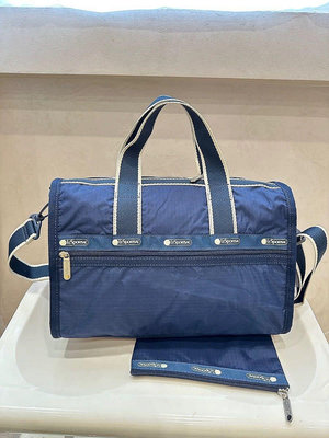 新款熱銷 Lesportsac 深藍拼色 7384 小型旅行袋/手提包/斜背包 降落傘防水 限量