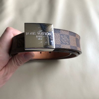[品味人生2]保證正品 Louis Vuitton LV 經典 格紋 皮帶  皮帶 size 95