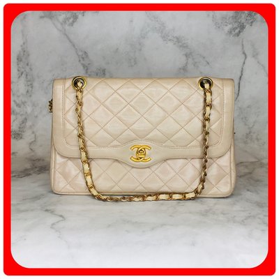 【 RECOVER 名品二手 sold out 】CHANEL VINTAGE 奶茶色牛皮黛妃包 金釦