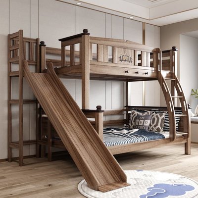 現貨-全實木上下床成人木床兒童滑梯床樓梯爬梯上下鋪床高低床家用子母-簡約