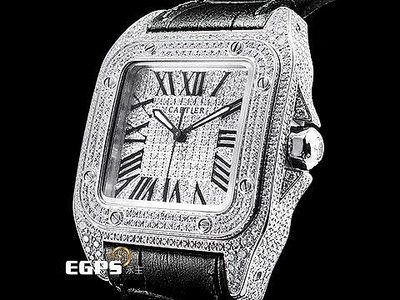 【永生流當品】CARTIER 卡地亞 Santos 100 XL 山度士 大型 精鑲滿天星鑽石面盤、鑲鑽錶圈 ZEJ5938