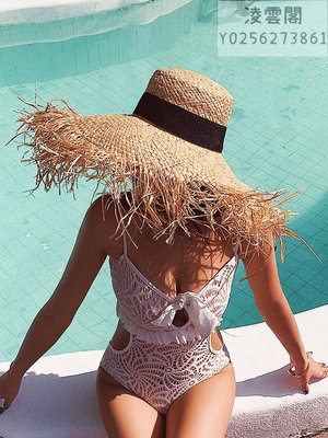夏天海邊度假超大檐遮陽防曬草帽ins同款女沙灘旅游毛邊草編帽子