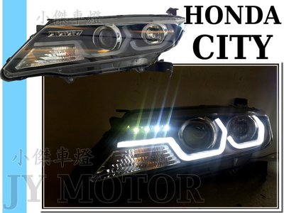 小傑車燈精品--全新 HONDA CITY 14 15 2014 2015 年 黑框 雙U導光 魚眼 R8 大燈