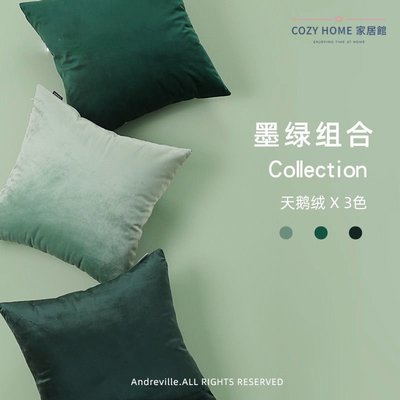 COZY HOME 抱枕 抱枕套 綠色系 天鵝絨抱枕 簡約風靠墊套 沙發靠墊 家用床上絨布靠枕 素色抱枕