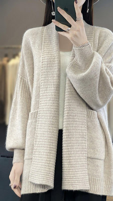 【熱賣精選】女羊毛衣 秋冬季新款100%純羊毛女士開衫中長款寬松加厚毛衣羊絨針織打底衫