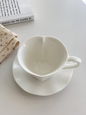 外貿出口 愛心型精致純白陶瓷下午茶杯子咖啡杯碟套裝