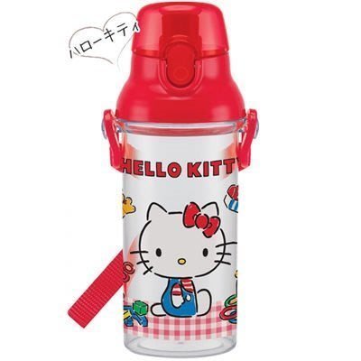 日本製 Skater Hello Kitty 直飲式水壺 兒童水壺 480ml(附背帶)-透明款