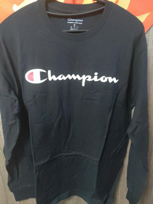 Champion 黑色 logo 長䄂 男 tee T 恤 M