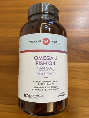 預購~美國 Vitamin World 維他命世界  Omega-3 魚油 1360MG 現貨/180顆