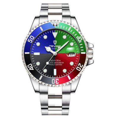 【潮裡潮氣】TEVISE特威斯男士石英腕錶水鬼系列精鋼帶手錶防水錶T801石英升級款