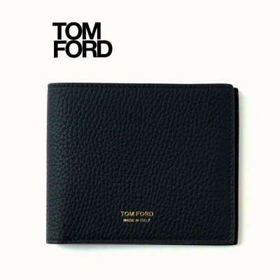 TOM FORD   (黑色×金色) 真皮兩摺短夾 八卡式 皮夾 錢包 中性款｜100%全新正品