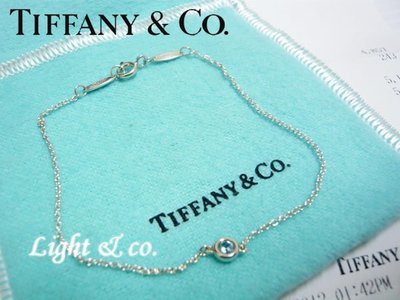 【Light &amp; co.】二手真品 TIFFANY &amp; CO 925純銀 經典款 單鑽 手鍊 藍 鑽石 海藍寶石