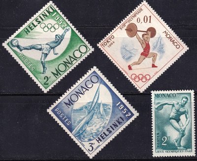 法屬摩納哥1952『體育運動 - 奧運』雕刻版新票
