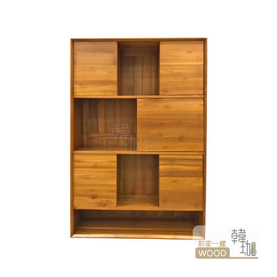 ［韓珈柚木wood］ ML推門3.5尺置物櫃 書櫃 收納櫃 屏風櫃 展示櫃 印尼柚木全實木