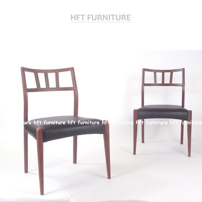 北歐 胡桃色 橡木實木製復古皮質餐椅/黑.紅.駝色【免運 現貨】HFT-0031/餐椅/椅子