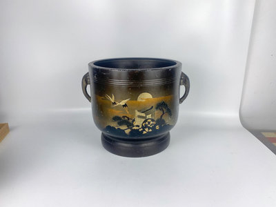 日本銅火缽 火爐子 煮茶道具 鏨刻金銀畫片 非全新 品相尺寸