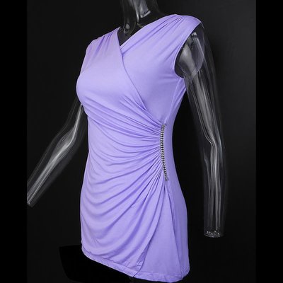 美國品牌Rubicon紫色特殊抓褶水鑽設計V領無袖洋裝