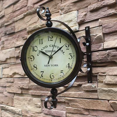 時鐘歐式Zakka地中海田園時鐘雙面掛鐘復古鐵藝創意客廳壁鐘
