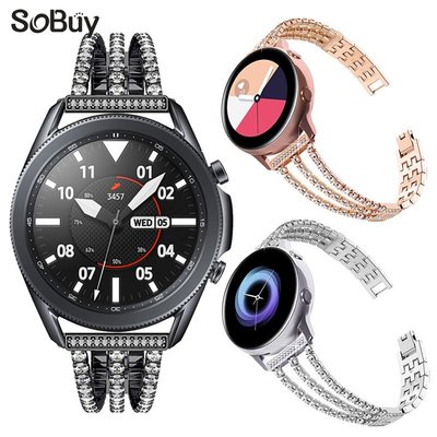 +io好物/三星Galaxy watch5/6手表不銹鋼鑲鉆表帶Active2金屬三條表鏈/效率出貨