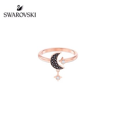 SWAROVSKI施華洛世奇新款星月戒指日月星辰水晶元素黑色戒指開口可調節送女友禮物