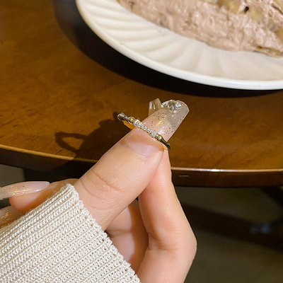竹節戒指女小眾設計高級感微鑲開口食指戒氣質百搭網紅素圈指環潮