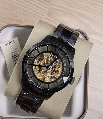 FOSSIL Townsman 金色調鏤空錶盤 黑色不鏽鋼錶帶 男士 自動機械錶 ME3197