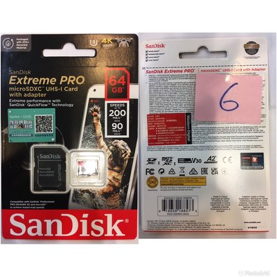 SanDisk Extreme PRO microSDXC 64GB 記憶卡 TF 64G U3 A2 V30 200MB/s 公司貨 SDSQXCU