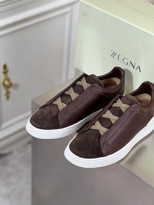 代購#Zegna24早春新款男士一腳蹬樂福鞋紅棕色牛皮鞋