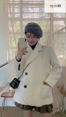 韓版毛呢西裝外套女秋冬2022年新款米白色高級感百搭氣質呢子大衣