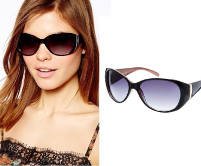 (嫻嫻屋) 英國ASOS Warehouse 金屬條邊設計Sunglasses黑色膠框太陽眼鏡 現貨